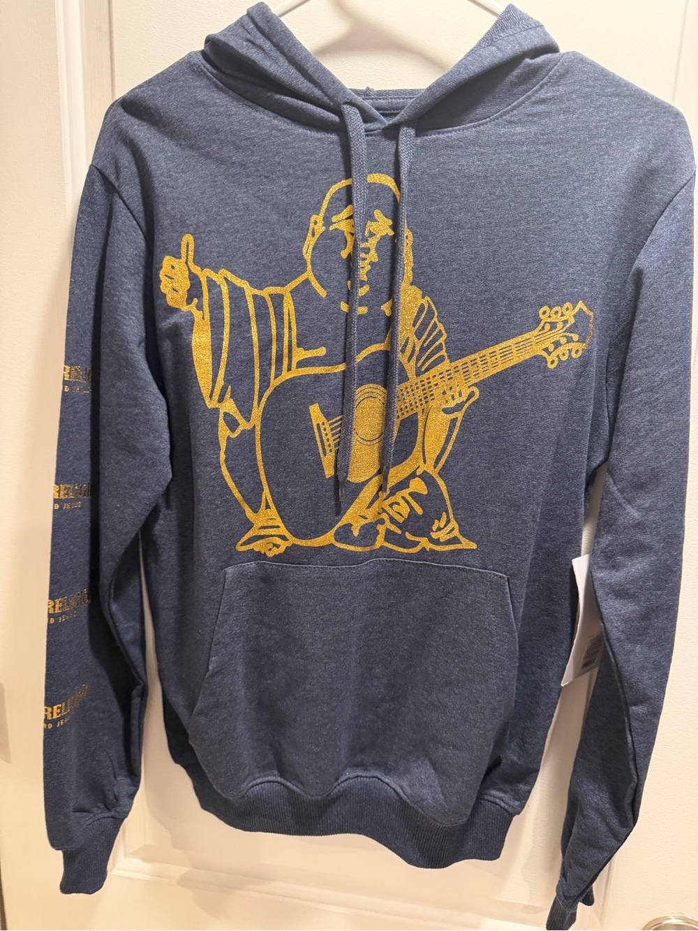 True Religion Buddha Graphic Hoodie Navy Gold Size Small NWT loungewear